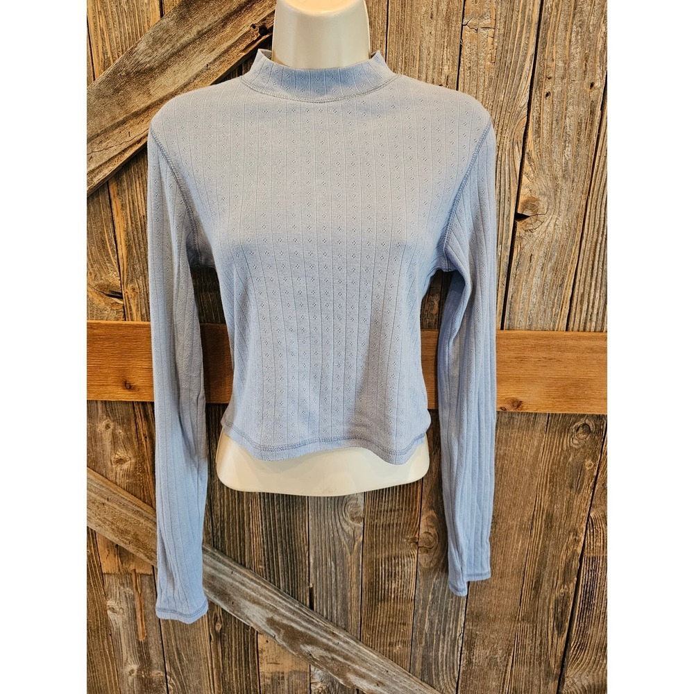 American Eagle perforated blue long sleeve midi shirt EUC junior medium M ^